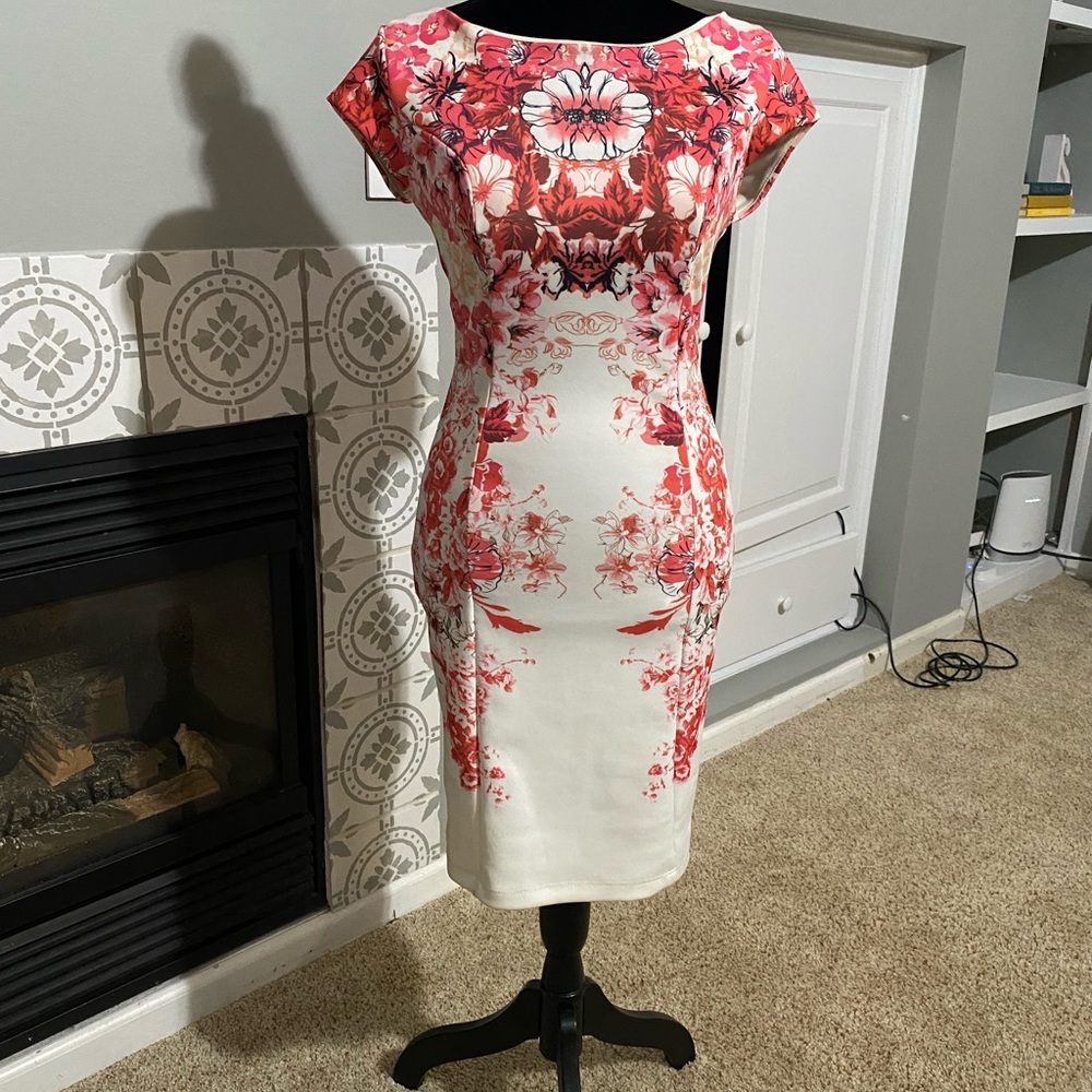 Arden B pink floral stretch dress, M